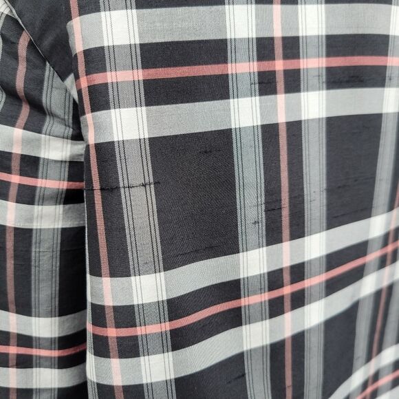 Rafael Silk Plaid Button Up Shirt Blouse Black White Pink - Picture 7 of 11